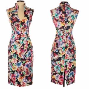 Black Halo Floral Plunge Neck Sheath Summer Dress
